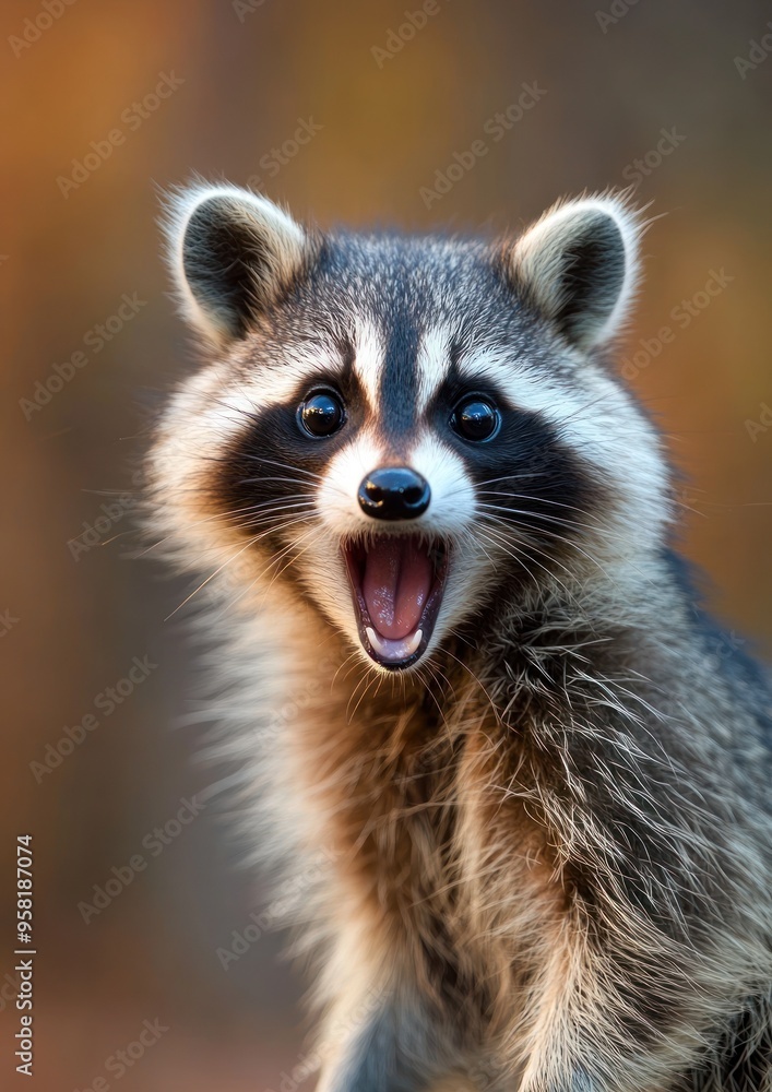 Joyful raccoon with an open mouth in amazement Joyful raccoon with an open mouth in amazement