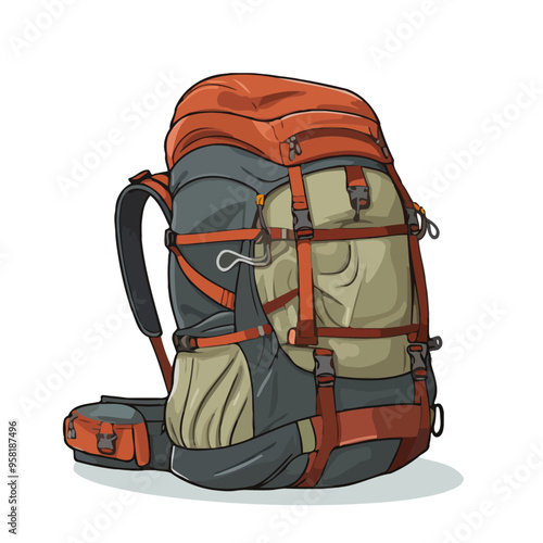 Hiking backpack image. Cute camping backpack image isolated. Vector illustration.