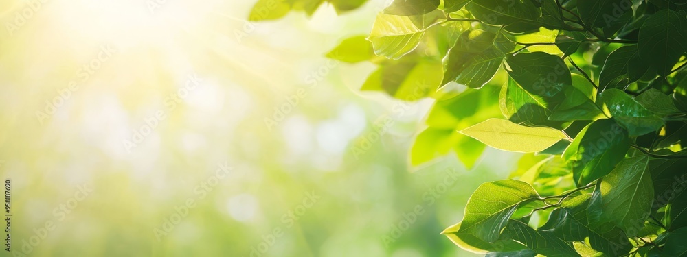 Obraz premium green leafy tree with sunlight filtering through branches