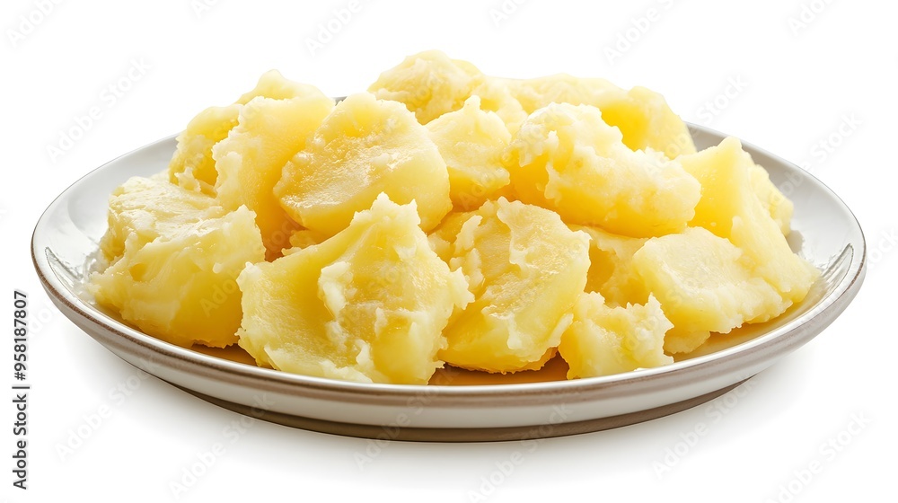 Delicious boiled potatoes on plate: simple comfort food for home cooking Delicious boiled potatoes on plate: simple comfort food for home cooking