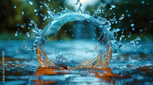 Golden broken glass circular frame. 