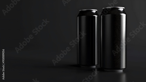 Matte black aluminum energy drink can mockup with detailed 3D product rendering.