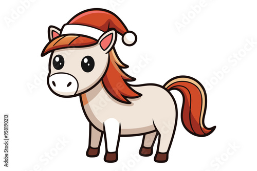 Horse with Christmas Santa Claus hat vector illustration