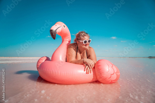 Flamingo Float, Pink Lake, Summer Vacation photo