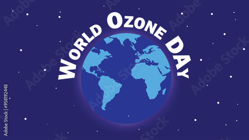 World Ozone Day vector banner design with geometric shapes and vibrant colors on a horizontal background.