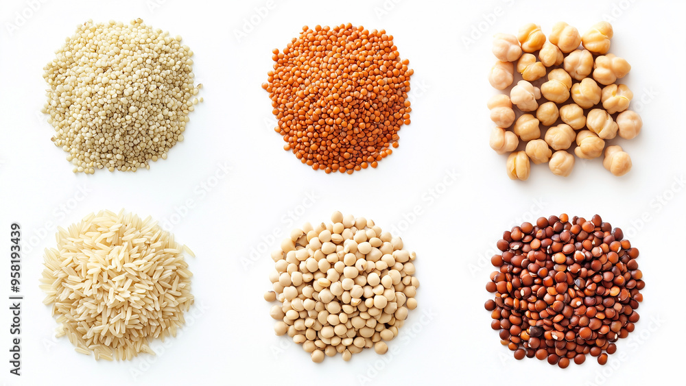 Assorted Legumes and Grains on White Background. Generative AI. Assorted Legumes and Grains on White Background. Generative AI.