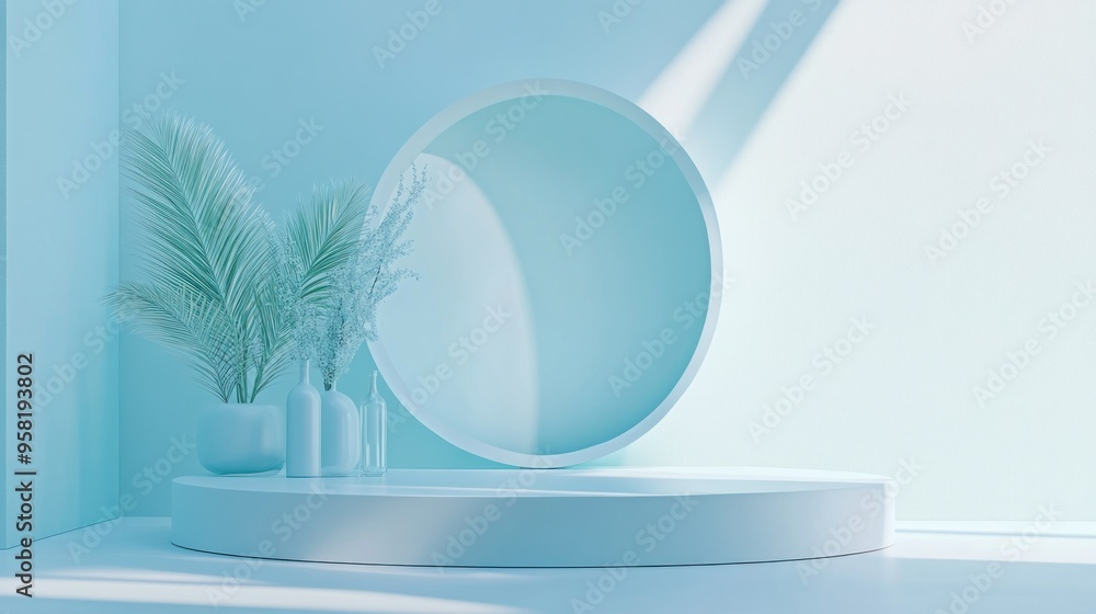 Minimalist Product Display with Blue Background and Circular Platform Minimalist Product Display with Blue Background and Circular Platform