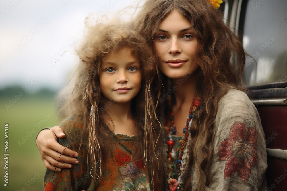 Fototapeta premium AI generated image of happy mother and kid enjoying day together
