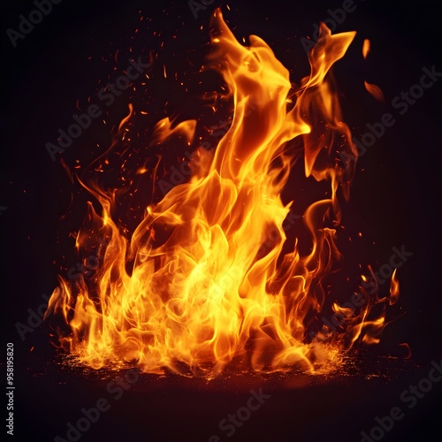 Intense Fiery Flames Bursting with Dynamic Energy and Vibrant Glow photo