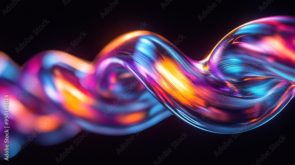 Close up shot of rainbow colored holographic liquid metal on black background, showing abstract distorted futuristic fluid organic shapes, design material Close up shot of rainbow colored holographic liquid metal on black background, showing abstract distorted futuristic fluid organic shapes, design material