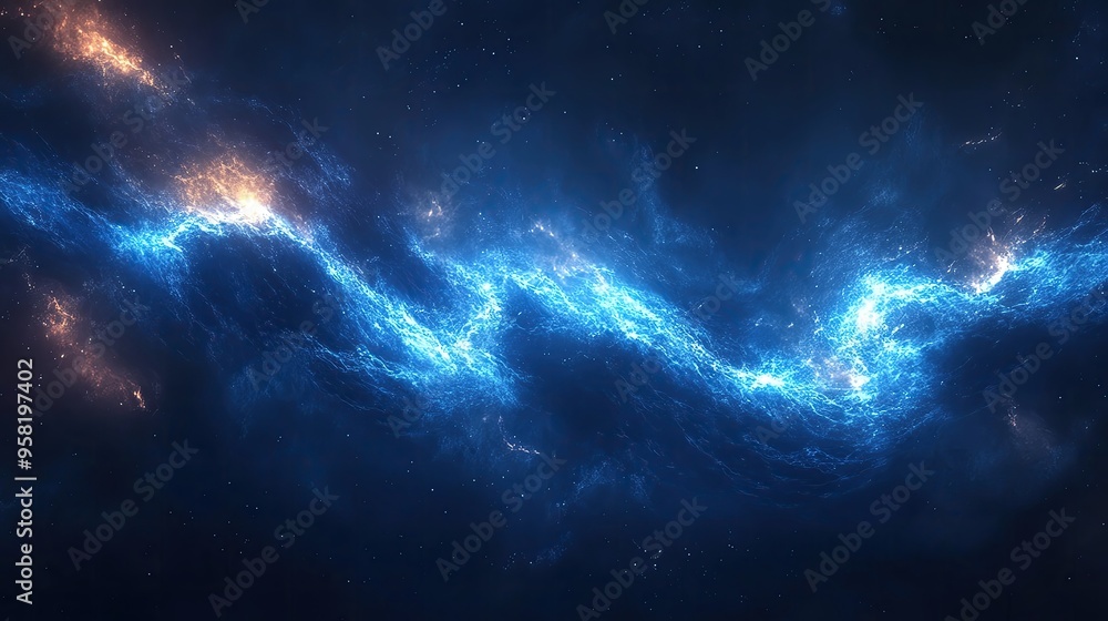 Fototapeta premium A mesmerizing view of swirling cosmic blue light against a dark backdrop, evoking the vastness of space and the beauty of the universe.