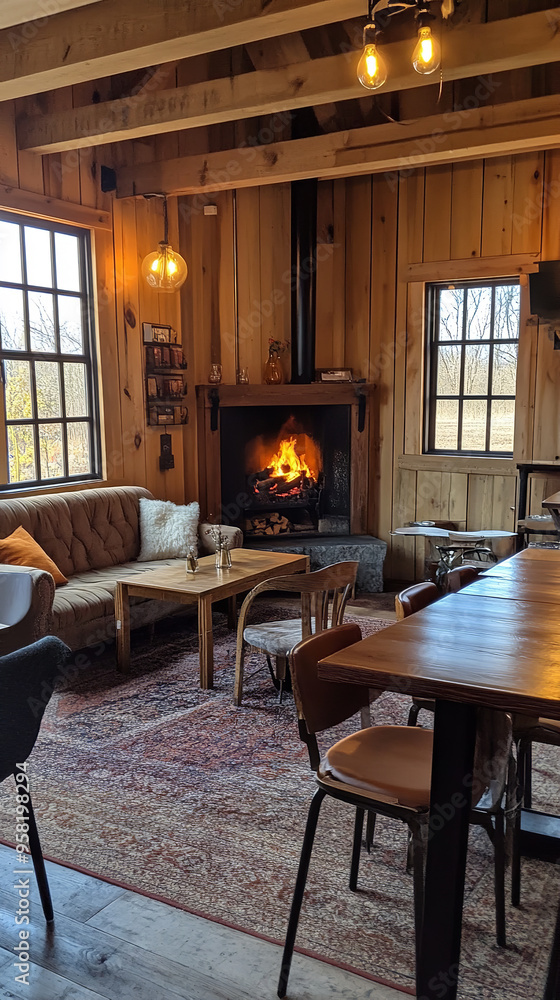 Cozy Autumn Cider Tasting Room with Orchard Views and Warm Decor Cozy Autumn Cider Tasting Room with Orchard Views and Warm Decor