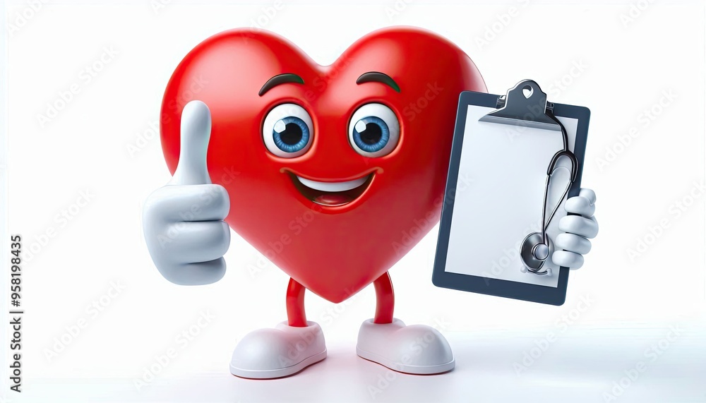Heart Character with Clipboard and Thumbs Up for Healthcare Concept Heart Character with Clipboard and Thumbs Up for Healthcare Concept