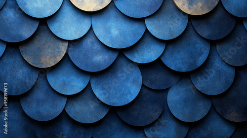 Textured background of overlapping blue and gold metallic discs