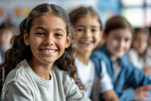 Grade School Education: Smiling Students in Classroom Learning Together