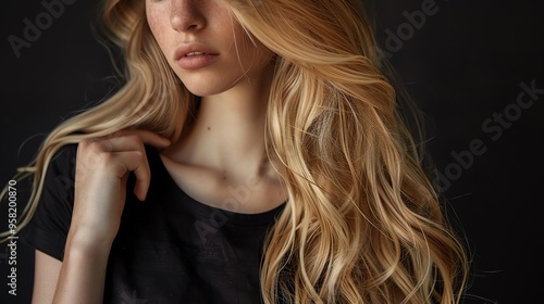 Studio portrait of a beautiful blonde hair woman.