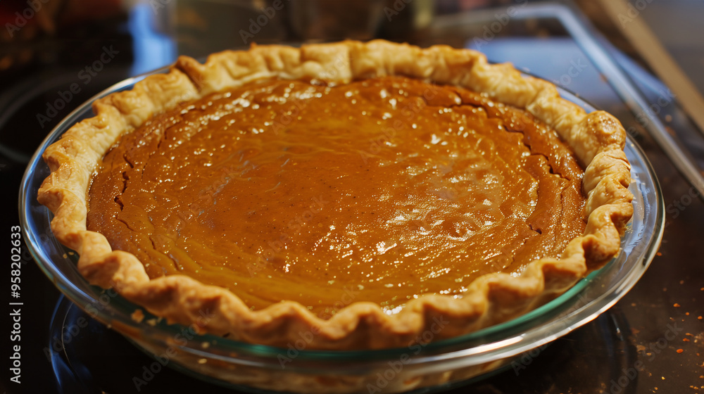 A pumpkin pie on a wooden table. Template background of the Thanksgiving seasonal for commercial and business. A pumpkin pie on a wooden table. Template background of the Thanksgiving seasonal for commercial and business.