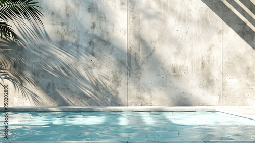 esthetic exotic summer concrete wall pool, background for displaying products.