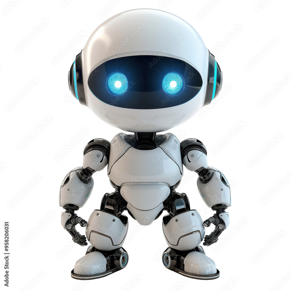 Charming Robot with Blinking Lights Against a Transparent Canvas Charming Robot with Blinking Lights Against a Transparent Canvas