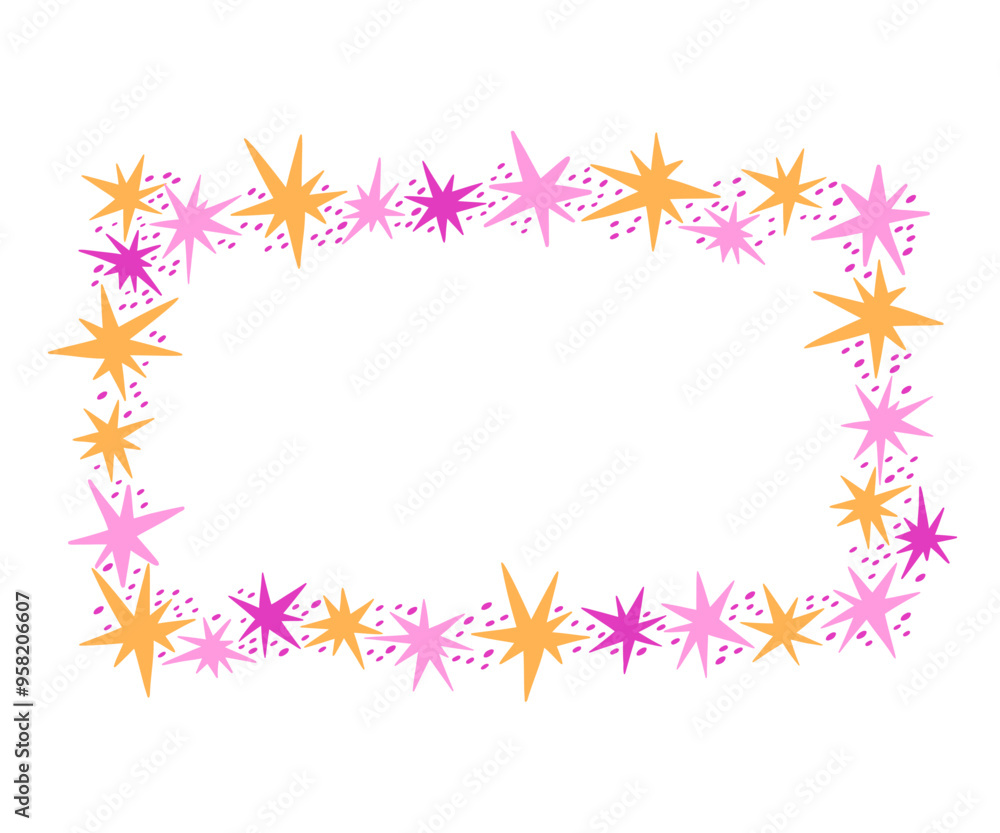 Frame with stars in flat style. A frame for a photo or story, decoration. Hand drawn vector illustration. Frame with stars in flat style. A frame for a photo or story, decoration. Hand drawn vector illustration.