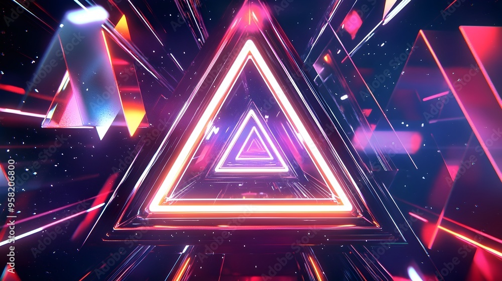 Futuristic Luminous Triangular Motif with Neon-like Highlights and Dynamic Angular Intersections Futuristic Luminous Triangular Motif with Neon-like Highlights and Dynamic Angular Intersections