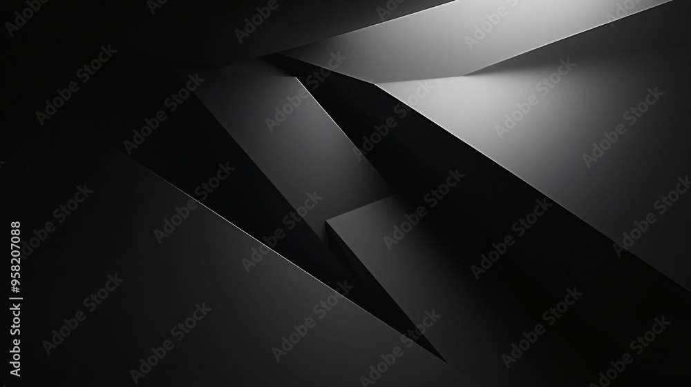 Minimalistic black background with intersecting geometric panels and angular shapes