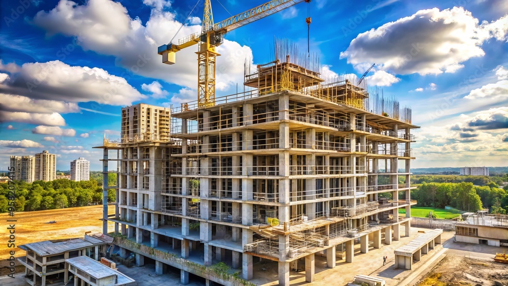 A towering skyscraper rises from the city streets, its steel skeleton a framework for greatness, a crane positioned proudly atop the crane-cocooned structure. A towering skyscraper rises from the city streets, its steel skeleton a framework for greatness, a crane positioned proudly atop the crane-cocooned structure.
