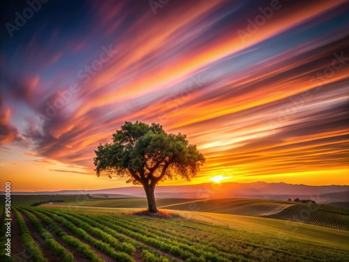 Rioja WineCountry Sunset Silhouette LonelyTree LongExposure DreamyAtmosphere photo