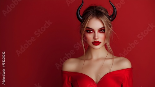 Wallpaper Mural Captivating Devil Woman in Red   Dramatic Halloween Portrait Torontodigital.ca