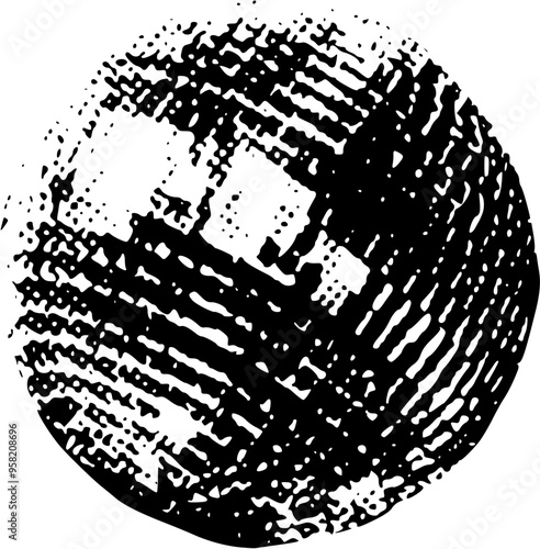 Retro objects disco ball. Collage element of paper for poster, stickers, banner. Cutting shapes grunge vintage face part. Abstract vector