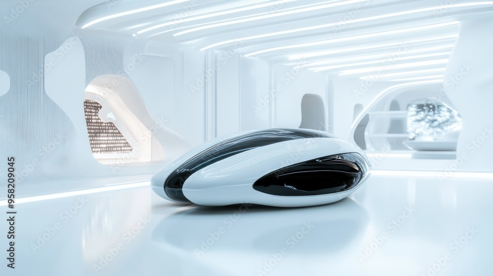 Futuristic White Car in a Minimalist White Room Futuristic White Car in a Minimalist White Room
