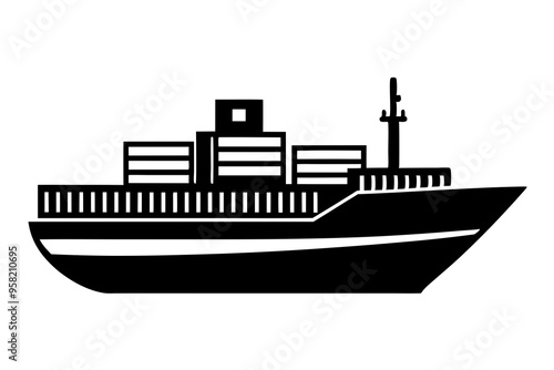 Cargo and passenger vessels icon set. Cargo and passenger ships silhouette on white. Vector illustration