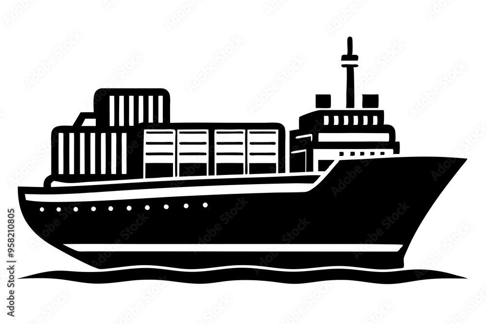 Obraz premium ship in the sea.Cargo and passenger vessels icon set. Cargo and passenger ships silhouette on white. Vector illustration