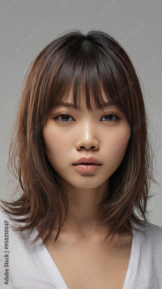 Japanese Female Young Model. Hair Salon. Medium Hair Style Japanese Female Young Model. Hair Salon. Medium Hair Style
