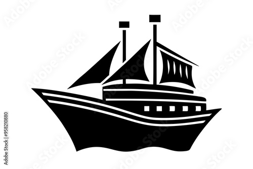 Cargo and passenger vessels icon set. Cargo and passenger ships silhouette on white. Vector illustration