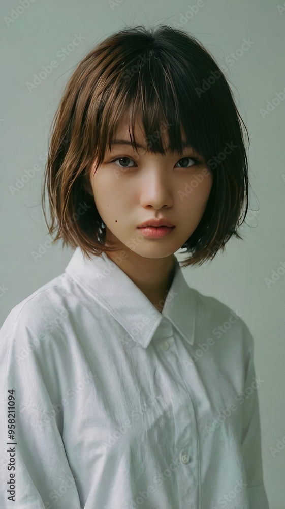 Japanese Female Young Model. Hair Salon. Medium Hair Style Japanese Female Young Model. Hair Salon. Medium Hair Style