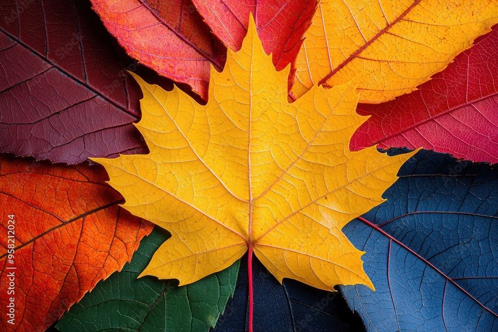 custom made wallpaper toronto digitalYellow maple leaf on colorful background featuring other leaves