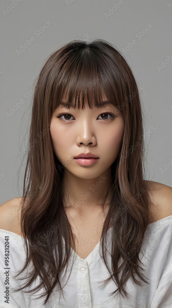 Japanese Female Young Model. Hair Salon. Medium Hair Style Japanese Female Young Model. Hair Salon. Medium Hair Style