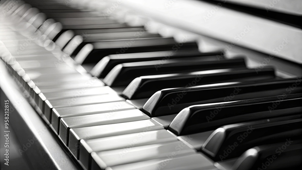 Monochrome close-up image of soft focus piano keys Monochrome close-up image of soft focus piano keys