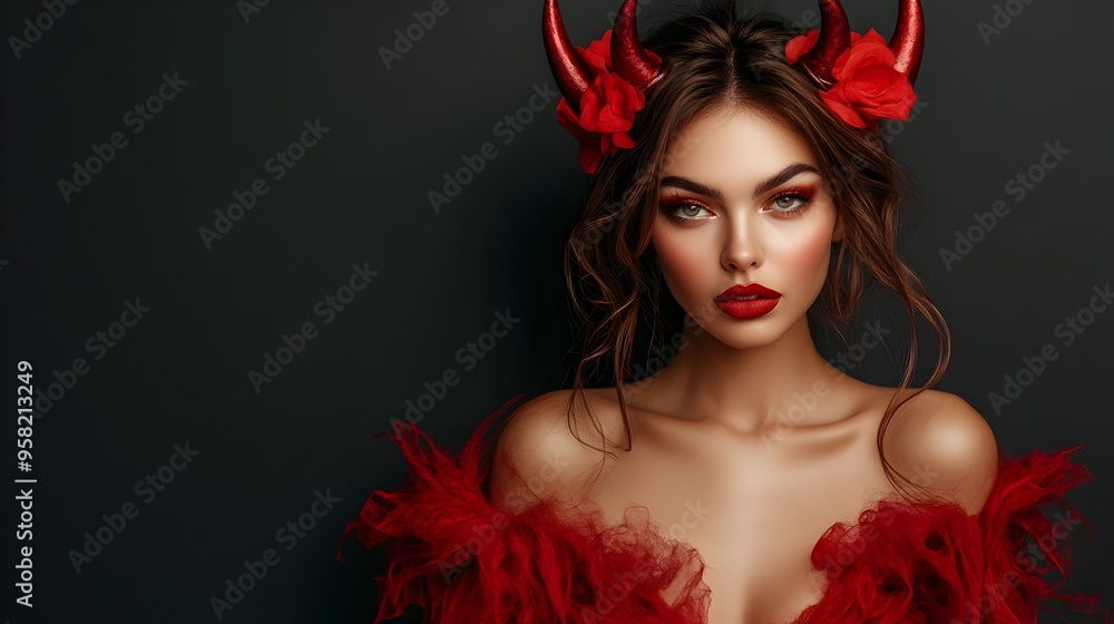 Alluring Devil Woman Portrait for Halloween Horror Theme Alluring Devil Woman Portrait for Halloween Horror Theme