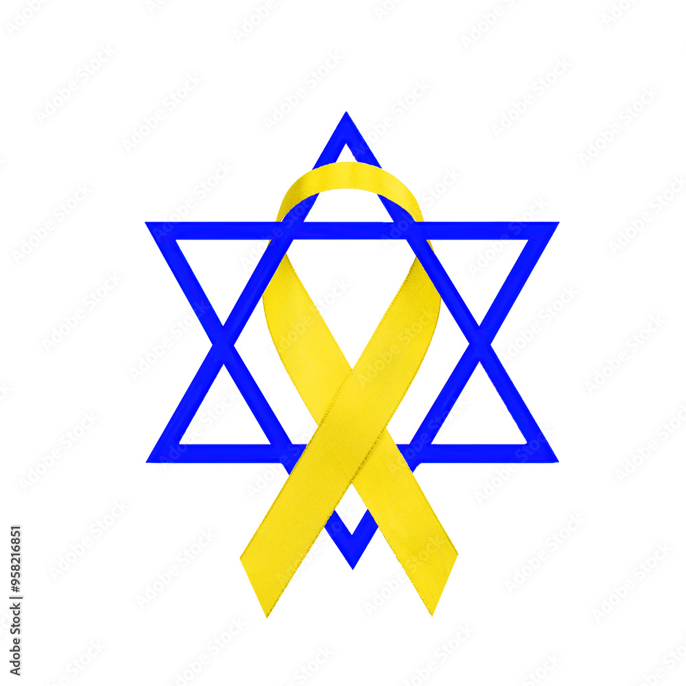 A yellow awareness ribbon intertwined with the Star of David as a symbol of solidarity. A yellow awareness ribbon intertwined with the Star of David as a symbol of solidarity.