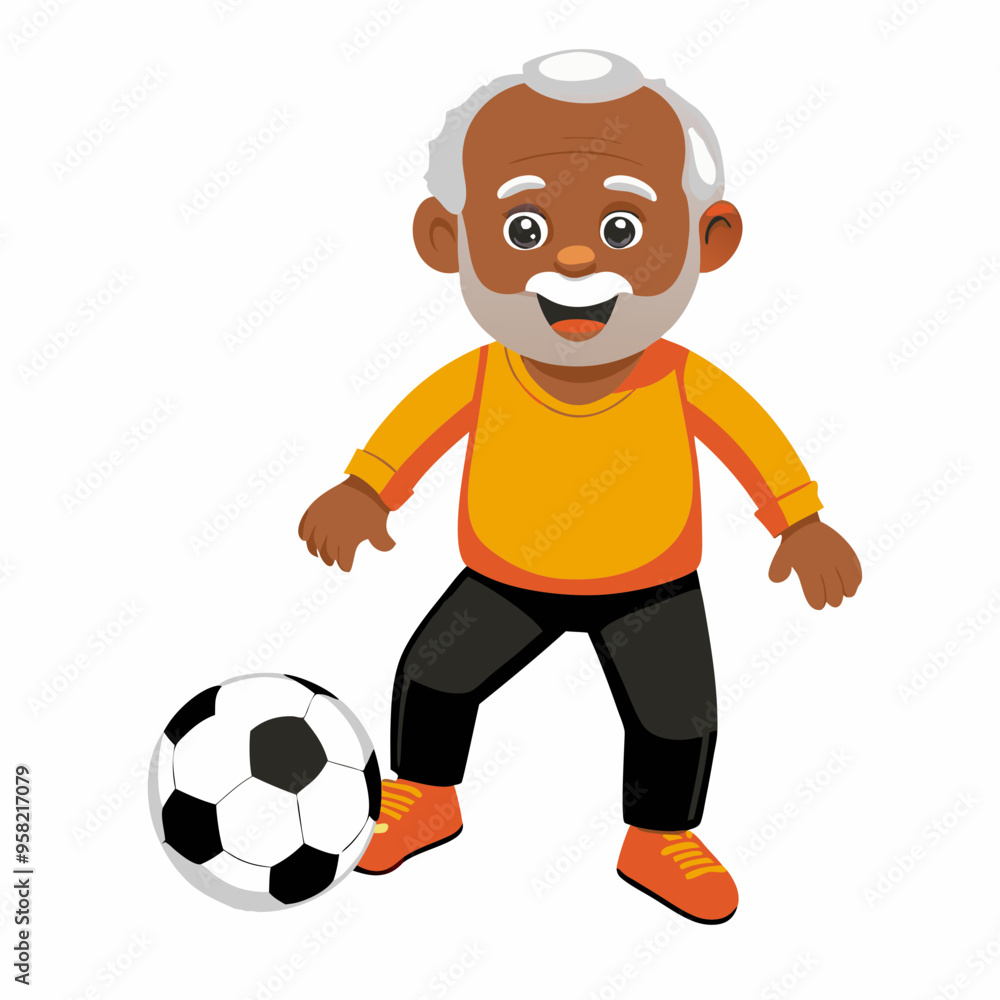 Senior man happily playing soccer with a ball on a white background
Senior man happily playing soccer with a ball on a white background