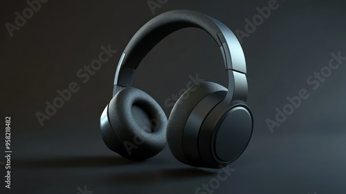 Black Wireless Over-Ear Headphones on a Dark Background photo