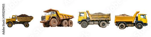 Isolated side view of a dump truck on a transparent background