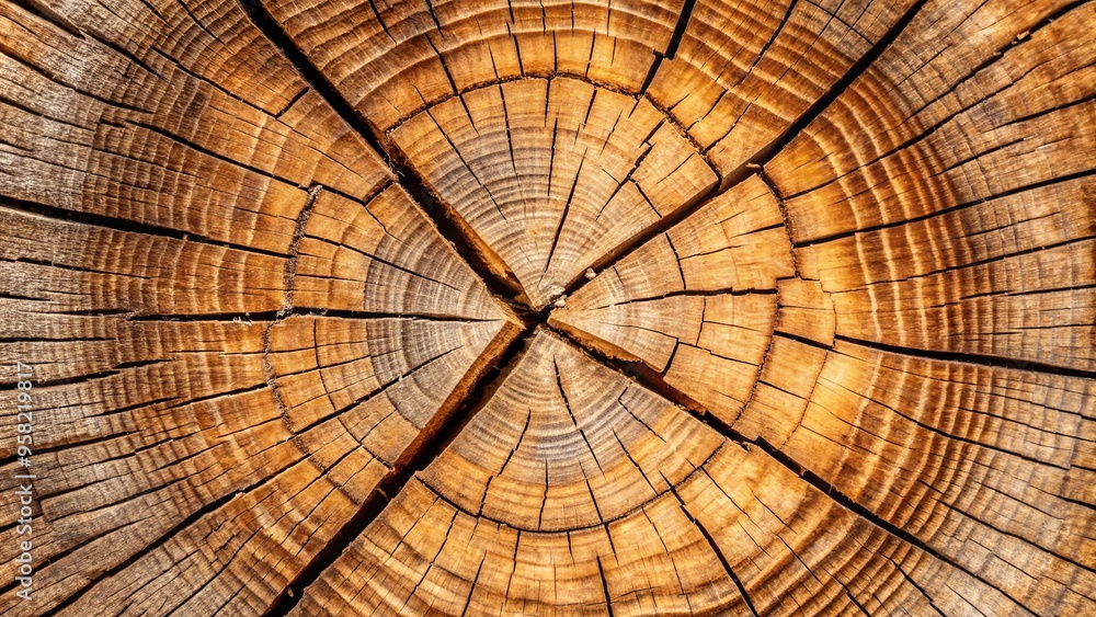 Fototapeta premium Close-up shot of split wood with cross-section visible, showing natural patterns and textures