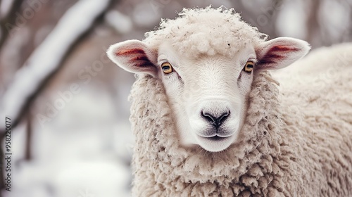 Adorable Sheep Standing in a Pastoral Setting, Showcasing Its Soft Wool and Gentle Expression