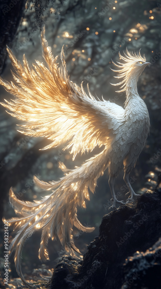 Fototapeta premium Crystal Talons, Golden Wings: The Phoenix's Eternal Flight