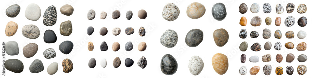 Summer concept collection of stone top view on transparent background Summer concept collection of stone top view on transparent background