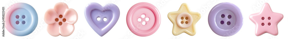 Fototapeta premium Cute clothes button png cut out element set