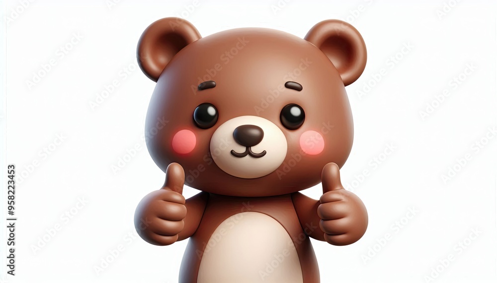 Obraz premium 3D Render of a Cute Cartoon Bear Giving Double Thumbs Up